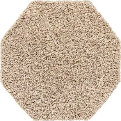 Unique Loom Solid Shag Collection Area Rug (4' Octagon, Taupe)