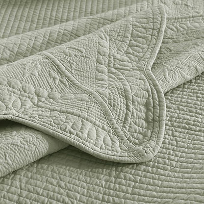 MarCielo 3-Piece 100% Cotton Oversized Bedspread Lightweight Quilt Coverlet Embroidery Farmhouse Bedding Set (TG Pale Green, Oversized King (118"x106"))