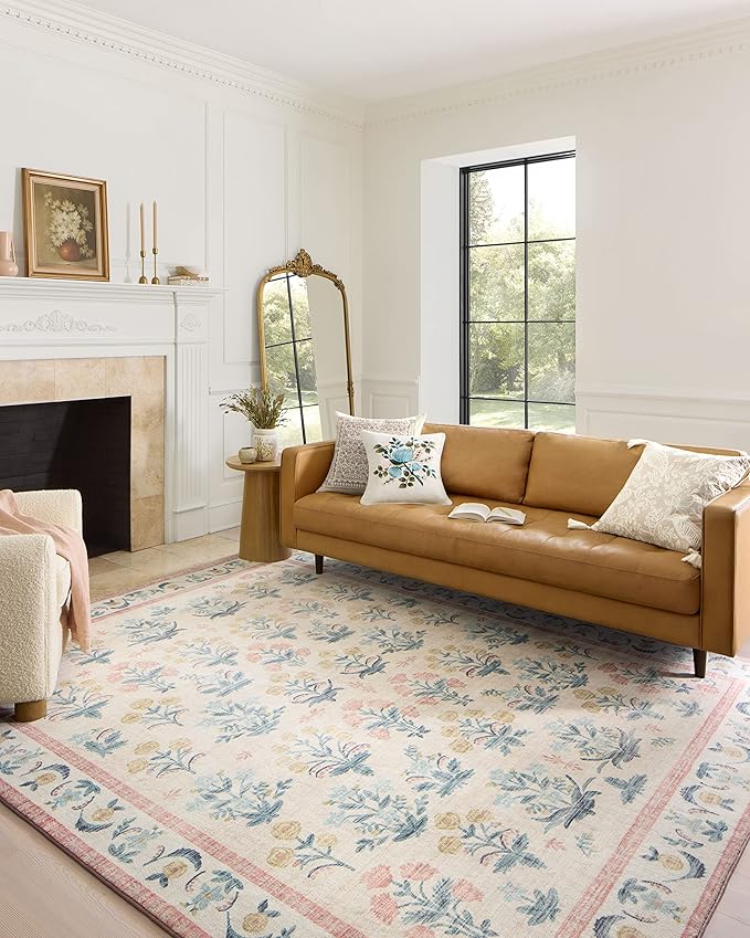 Loloi Rifle Paper Co. Eden Collection EDE-01 Mughal Rose Blush 2'-0" x 5'-0" Accent Rug feat. CloudPile™