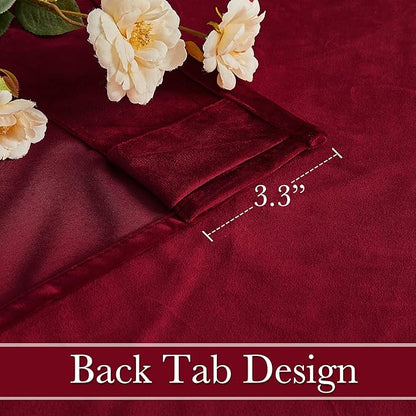 RYB HOME Red Velvet Curtains 84 inches for Bedroom - Light & Heat Block Back Tabs Window Treatment Energy Efficient Privacy Protection Drapes for Farmhouse, Living Room, Ruby Red, W52 x L84, 2 Panels