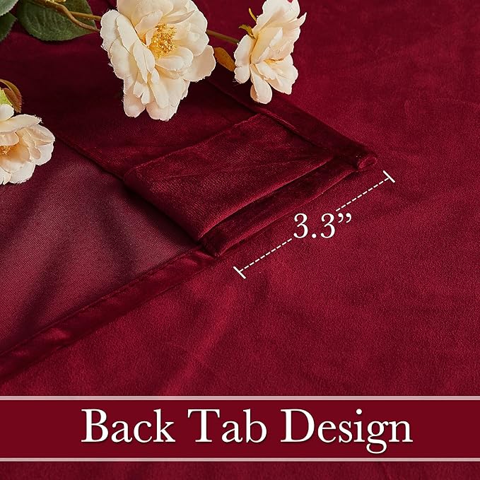 RYB HOME Red Velvet Curtains 100 inches, Back Tab Soft Fabric Room Darkening Thermal Insulated Luxurious Home Decor Curtains for Living Room Bedroom, W 52" x L 100", 2 Panels Set