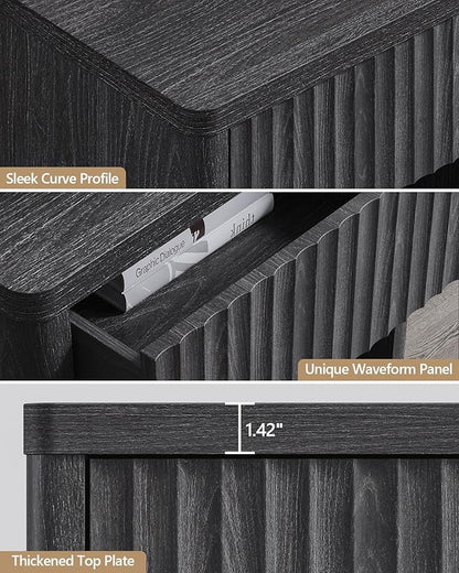 SICOTAS Night Stand Set of 2 Nightstands with Drawer Storage Fluted Bed Side Table End Table Large Modern Wide Bedside Mid Century Night Stands for Bedroom Living Room Sofa Office, Dark Grey Alder