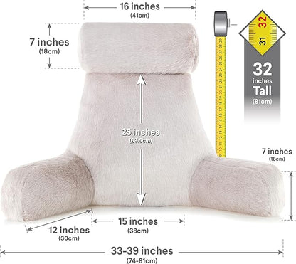 Husband Pillow XXL Baby Golden Wolf Fabulous Faux Fur Backrest, Two-Tone Reversible Double Sided Reading & Bed Rest Pillow with Arms & Neck Roll, Adjustable Memory Foam - Sit Up Extremely Comfy