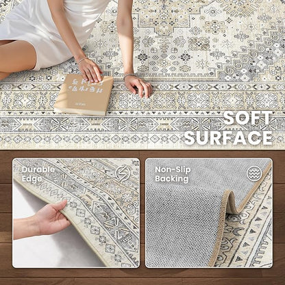 zesthome Washable Runner Rug 2.5x14 - Stain Resistant Entryway Rug,Ultra-Thin Kitchen Rugs, Anti Slip Backing Runner Rugs for Entrance Laundry Room Indoor Hallway (Beige,2.5'x14')