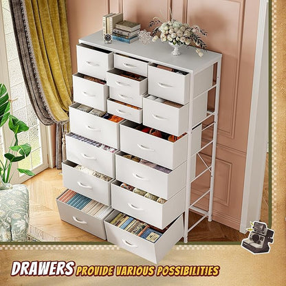 57“H Dresser for Bedroom with Multiple Drawers,Dressers & Chests of Drawers for Bedroom,Large White Dresser, Sturdy Metal Frame & Wood Top,Entryway, Hallway