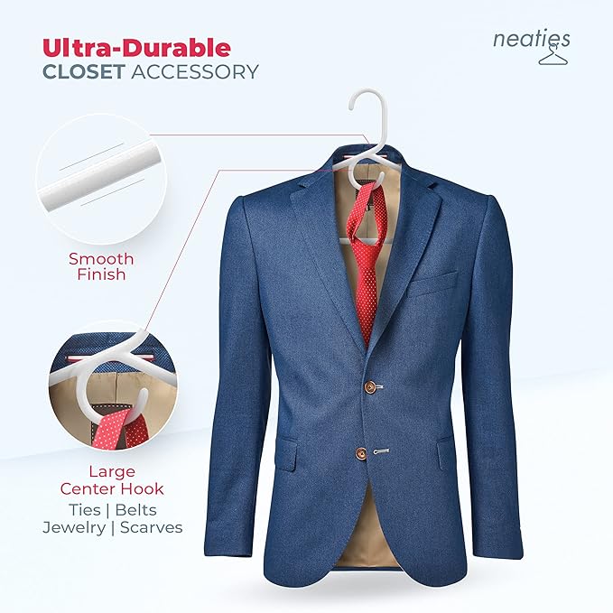 Neaties Heavy Duty Clothes Hangers 100+ Pack (162 Count) – Made in The USA – 8lb Capacity Plastic Hangers for Adult Clothing – Durable for Pants, Coats, Jackets, or Jeans – White & Blue