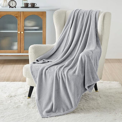 Bedsure GentleSoft Fleece Throw XL Blanket Light Grey - 300GSM Soft Lightweight Plush Cozy Blankets for Bed, Sofa, Couch, Travel, Camping, 50x70 inches