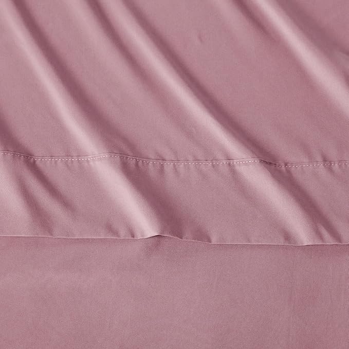 Amazon Basics Lightweight Super Soft Easy Care Wrinkle Free Microfiber 3 Piece Bed Sheet Set with 14-Inch Deep Pockets, Twin, Rose, Solid, Kids, Men & Women Bedding