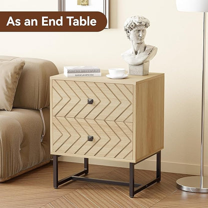 Modern Nightstand Set of 2,Morden Night Stand with 2 Drawers,End Tables with Storage,Bedside Tables for Bedroom,Oak