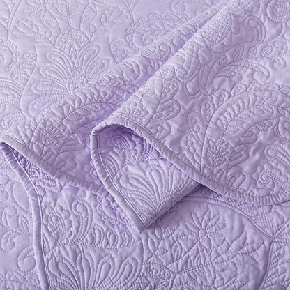 HoneiLife Quilt Sets King Size - Microfiber Bedspreads for King Bed, 3-Piece Lightweight Coverlets, Retro Bedlinen Sets, King Quilt Bedding Set All Season Use-Light Purple