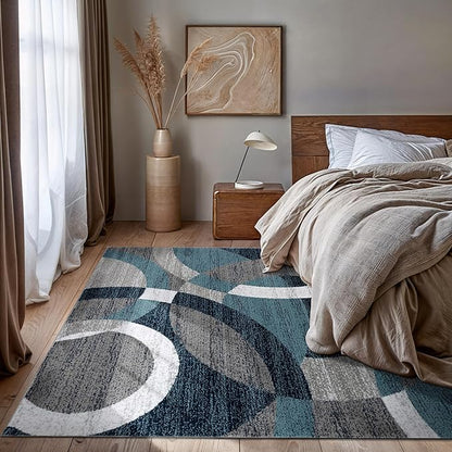 Rugshop Blue Modern Geometric Indoor Area Rug, Overlapping Circle Pattern, Fade Resistant, Non-Shedding, for Living Room, Bedroom and Home Office, 5'3" x 7'3"