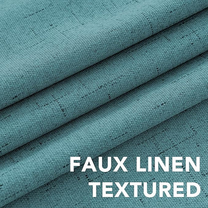 H.VERSAILTEX Primitive Linen Curtains 100% Blackout Curtain Drapes Burlap Fabric Curtains with White Thermal Insulated Liner, Grommet Top Drapes Living Room/Bedroom (2 Panels, 42 x 63 Inch, Teal)