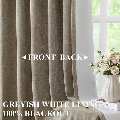Vision Home Brown Linen Full Blackout Curtains 108 inch for Bedroom Living Room Darkening Soundproof Window Panels 9FT Thermal Insulated Rod Pocket Back Tab Farmhouse Drapes 56" Wx108 Lx2