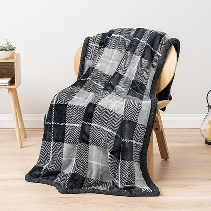 PAVILIA Premium Sherpa Twin Size Blanket | Plaid Design Flannel Fleece Twin Bed Blanket | Plush, Soft, Cozy, Warm, Lightweight Microfiber, Reversible, All Season Use (Plaid Charcoal , 60 x 80 Inches)