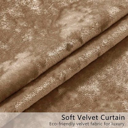 SMILETIME Amber Beige Crushed Velvet Curtains 52x84inch Rod Pocket Luxurious Thermal Insulated Soundproof Drapes Soft and Durable Light-Filtering Window Treatments for Living Room Bedroom, 2 Panels
