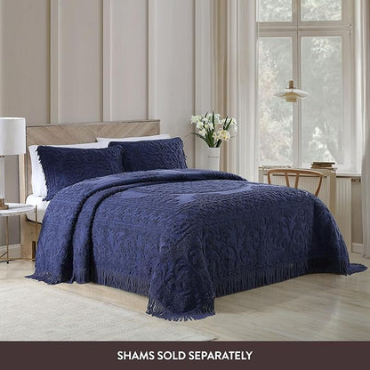 Beatrice Home Fashions Medallion Chenille Bedspread, Queen, Navy