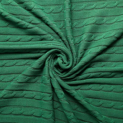 100% Cotton Cable-Knit Throw Blanket: 60" x 70", Ultra Soft, Breathable, All-Season Comfort & Versatility, Ideal for Couch, Bed, Travel and Gifting (Green)