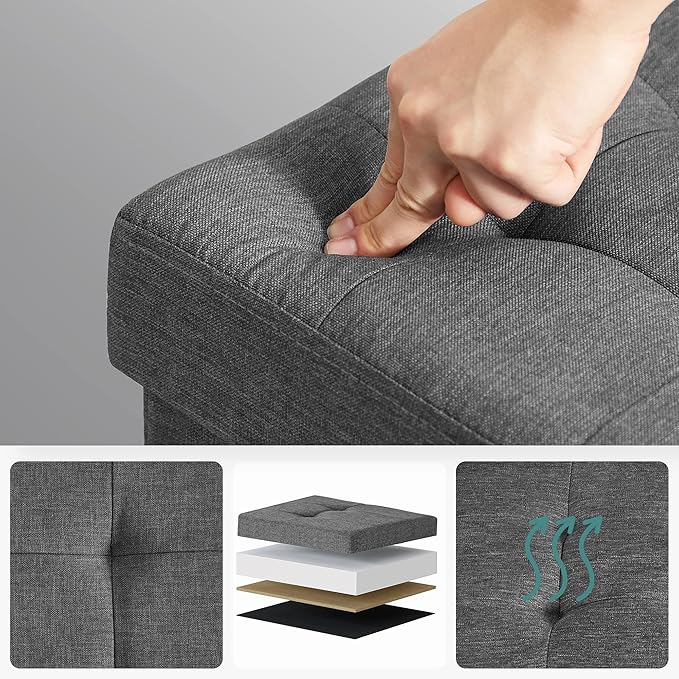 SONGMICS MAZIE Collection - 30 Inches Storage Ottoman, Foldable Storage Bench with Flipping Lid, 660 lb Load Capacity, for Entryway, Living Room, Bedroom, Dark Gray ULSF46GYZ