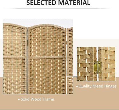 HOMCOM Room Divider, 4 Panel Folding Privacy Screen, 5.6' Tall Freestanding Wall Partition for Home Office, Bedroom, Nature Wood