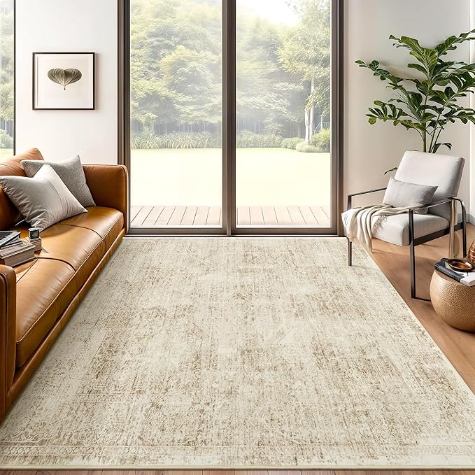 6x9 Area Rug for Living Room Floral Washable Non-Slip Modern Rugs for Bedroom Dinning Room Ultra-Thin Indoor Brown