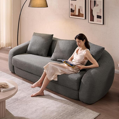 SICOTAS Curved Sofa Couch Bed for Living Room Convertible Futon Cloud Boneless Sleeper Chair Pull Out Floor Couch with Deep Seat Sofa Set Foam No Assembly Required for Bedroom Apartment, Dark Grey