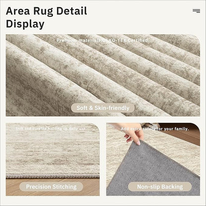 Washable Runner Rug, 2'6" x 8' Non-Slip Kitchen Vintage Foldable Hallway Runners for Entryway, Laundry, Bedroom, Beige