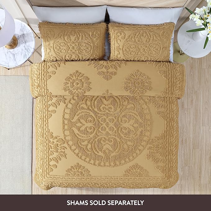 Beatrice Home Fashions Medallion Chenille Bedspread, Full, Gold