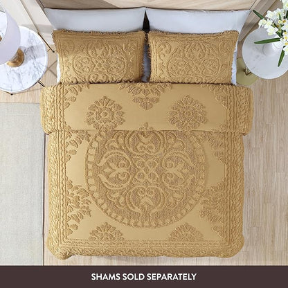 Beatrice Home Fashions Medallion Chenille Bedspread, Full, Gold