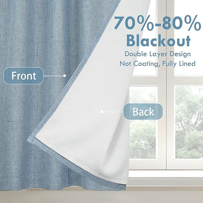 DriftAway Double Layer Linen Blackout Tie Up Curtains Thermal Insulated Fully Lined Balloon Roman Shade Bathroom Window Adjustable Rod Pocket for Small Window 31 Inch by 47 Inch Dusty Blue