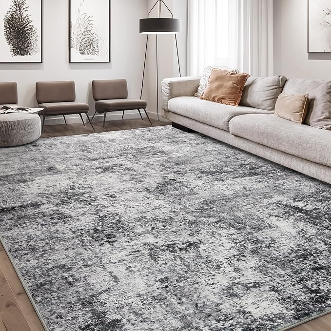 Area Rug Living Room Rugs - 6x9 Large Soft Indoor Neutral Modern Abstract Low Pile Washable Rug Carpet for Bedroom Dining Room Farmhouse Home Office - Grey