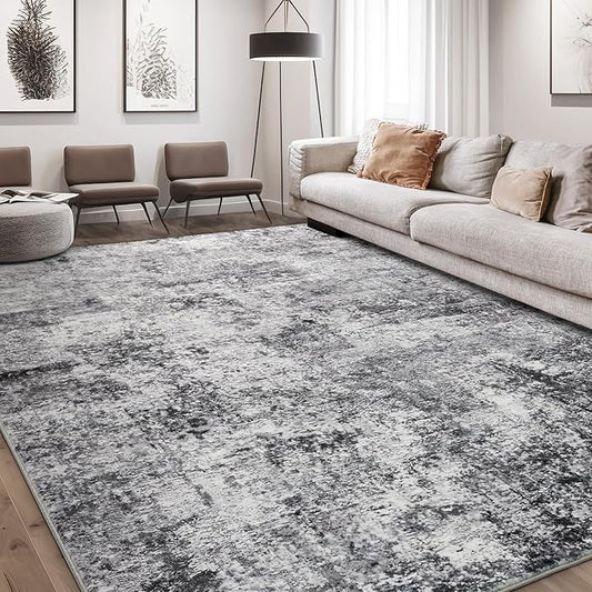 Area Rug Living Room Rugs - 10x12 Washable Large Soft Indoor Neutral Modern Abstract Low Pile Rug Carpet for Bedroom Dining Room Farmhouse Home Office - Grey