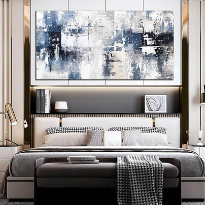 Prepeyssee White and Blue Abstract Canvas Wall Art for Living Room Bedroom Home Office Large Modern Grey Abstract Canvas Prints Picture Ready to Hang Size 29x59