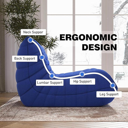 Bean Bag Chair, Memory Foam Bean Bag Sofa Large Bean Bag Chair for Adults, Bean Bags Chairs for Teens with High Density Comfortable Foam, Bean Bag for Living Room, Bedroom (Blue)
