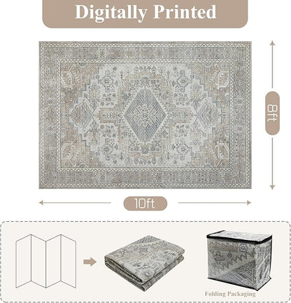 Machine Washable Rugs 6x9 Area Rugs for Living Room,Ultra Soft Low Pile Retro Rugs for Bedroom,Dining Room,Large Non Slip Carpet Vintage Distressed Accent Rug for Farmhouse Office Home Decor