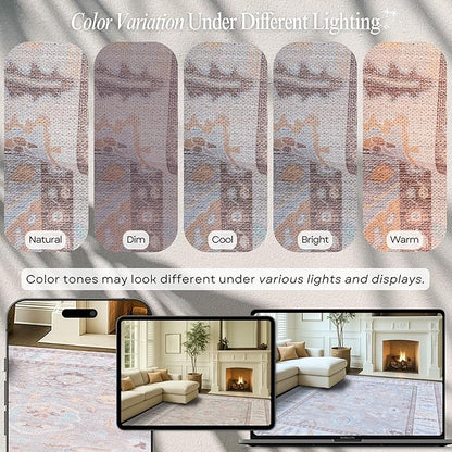 Fame Rugs Brown Modern Oushak Rug 3x5, Washable Vintage Turkish Colorful Oriental Antique Inspired Foldable Small Area Rugs, Luxury Living Room Bedroom (382MB, 2'6" x 5')