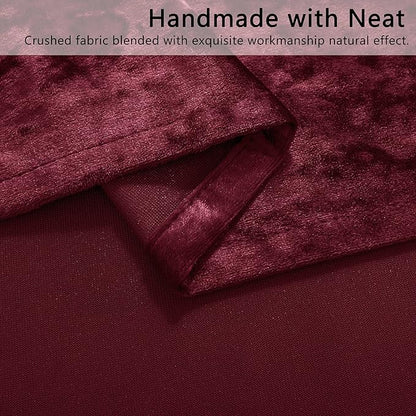 SMILETIME Burgundy Red Crushed Velvet Curtains 52x108inch Rod Pocket Luxurious Thermal Insulated Soundproof Drapes Soft and Durable Light-Filtering Window Treatments for Living Room Bedroom, 2 Panels