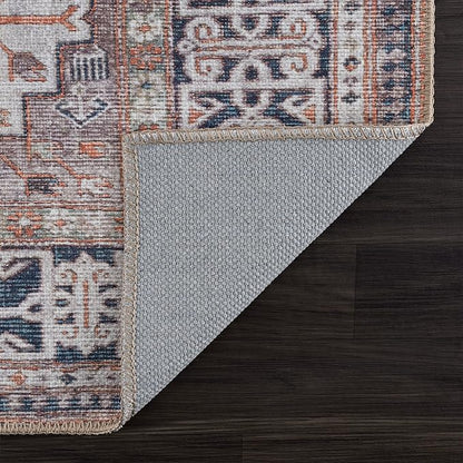 Bloom Rugs Washable 3' x 5' Rug - Brown/Blue/Orange Traditional Area Rug for Living Room, Bedroom, Dining Room, and Kitchen - Exact Size: 3' x 5'