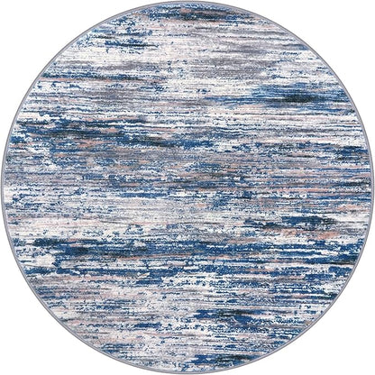 6' Round Rug Washable Rug for Entryway, Navy Blue Gray Neutral Multi Soft Non-Slip Area Rugs Modern Abstract Low-Pile Carpet, Neutral Vintage Circle Rugs for Living Room Dining Bedroom Foyer
