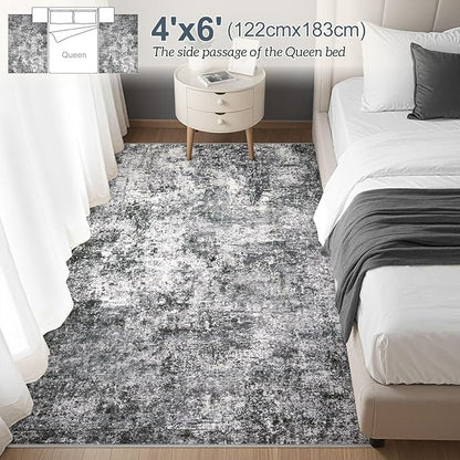 Area Rug Living Room Rugs - 4x6 Large Soft Indoor Neutral Modern Abstract Low Pile Washable Rug Carpet for Bedroom Dining Room Farmhouse Home Office - Grey