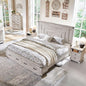 T4TREAM Farmhouse Queen Size Bed Frame with 54" Tall Geometric Headboard & 2 Large Storage Drawers, Rustic Wood Platform Bed with Wood Slats Support, No Box Spring Needed, Antique Brushed White