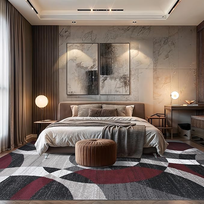 Rugshop Red Modern Geometric Indoor Large Area Rug, Overlapping Circle Pattern, Fade Resistant, Non-Shedding, for Living Room, Dining Room and Family Room, 7'10" x 10'2"
