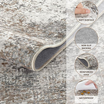 Area Rug Living Room Rugs - 6x9 Washable Large Soft Indoor Neutral Modern Abstract Low Pile Rug Carpet for Bedroom Dining Room Farmhouse Home Office - Brown/Grey/Black