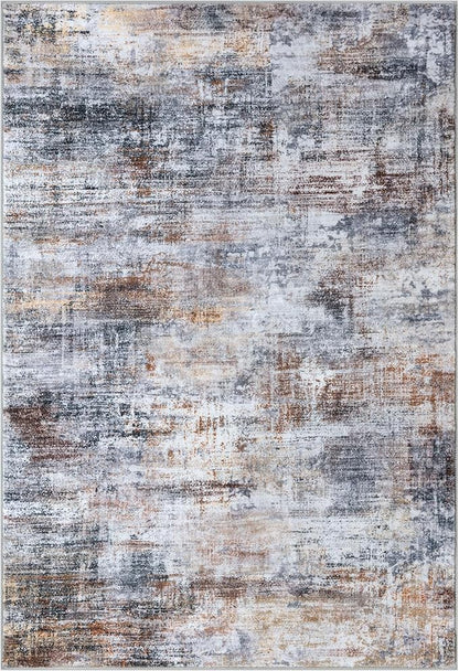IOHOUZE Small Abstract Area Rug 2x3 Ft Entryway Rugs Washable Door Mat Indoor Entrance, Rubber Backed Throw Rugs, Printed Faux Wool Non Slip Floor Carpet for Foyer Front Door Sink, Orange Grey