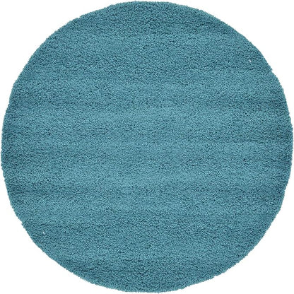 Unique Loom Solid Shag Collection Area Rug (6' 1" Round, Deep Aqua Blue)