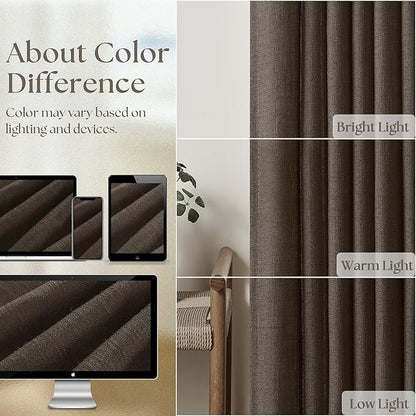 Dark Chocolate Pinch Pleated Linen Curtains 2 Panels for Living Room Bedroom Memory Training Shaped Semi Sheer Pleat Drapes with Hooks Rings Light Filtering Window Curtain 40x45