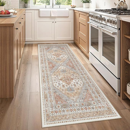 zesthome 2x6 Runner Rug for Hallways, Machine Washable Rug, Non Slip Vintage Low Pile Runners, Stain Resistant Runners for Entryway, Kitchen, Bathroom, Laundry Room, Corridor