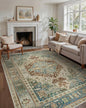 GENIMO 6X9 Area Rugs for Living Room, Machine Washable Vintage Floor Cover Foldable Modern Non Slip Rug, Low Pile Soft Indoor Carpet Floral Print Mat Rug,Bedroom/Dining Room/Home Office,Sage Green