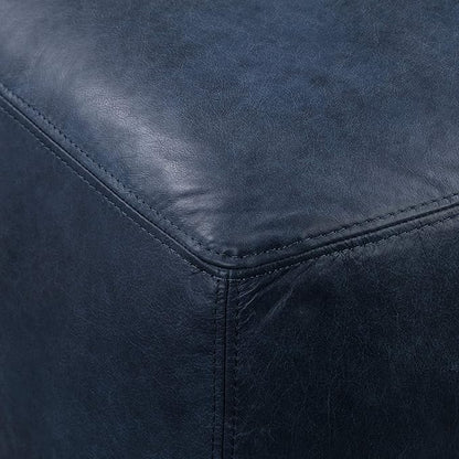 POLY & BARK Denver Ottoman – 43" Large Pouf with Feather-Down Topper – Full-Grain Leather Upholstered Pouf Ottoman for Living Room – Vintage Italian Leather in Midnight Blue