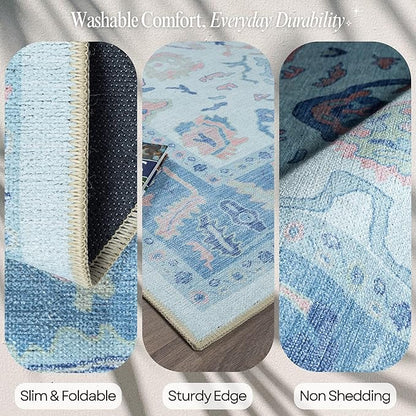 Fame Rugs Blue Modern Oushak Rug 5x7, Washable Vintage Turkish Colorful Oriental Antique Inspired Area Rugs, Luxury Living Room Bedroom (995BB, 5' x 7')
