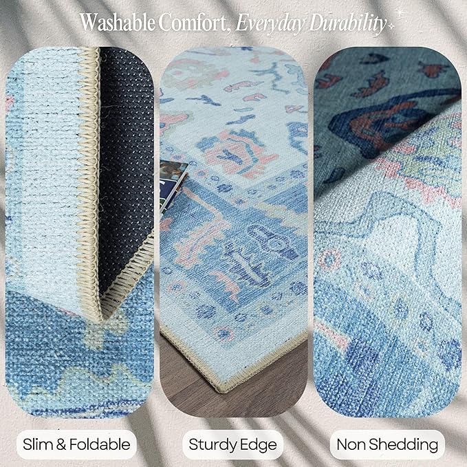 Fame Rugs Blue Modern Oushak Rug 2'6"x13, Vintage Turkish Colorful Oriental Antique Inspired Long Runner Rugs, Luxury Living Room Bedroom (995BB, 2'6" x 13')
